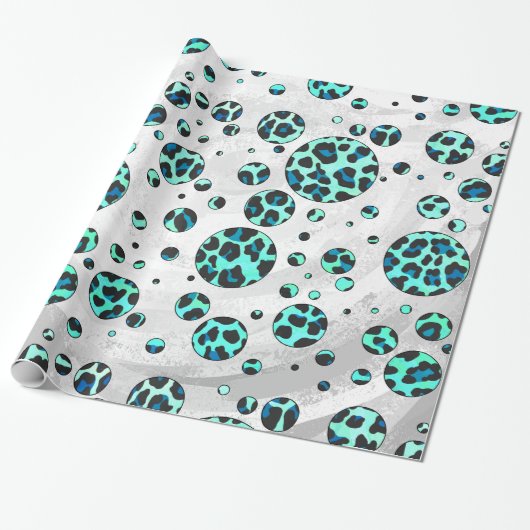 Luipaard Zwart en Turkoois Print Cadeaupapier (Uitgerold)