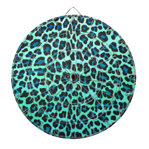 Luipaard Zwart en Turkoois Print Dartbord