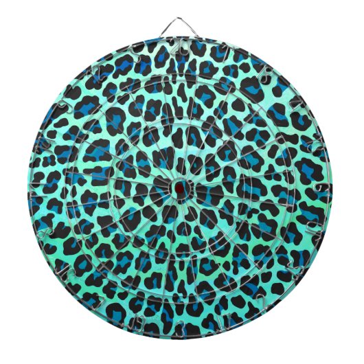 Luipaard Zwart en Turkoois Print Dartbord (Voorkant)