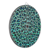 Luipaard Zwart en Turkoois Print Dartbord (Voorkant Links)