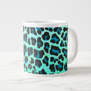Luipaard Zwart en Turkoois Print Grote Koffiekop
