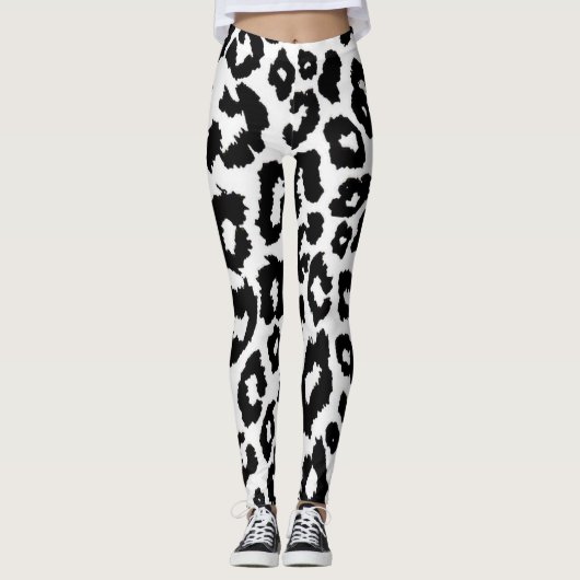 Luipaard Zwart en Wit Dierenprint Leggings (Voorkant)
