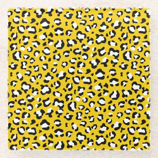 Luipaardafdrukken, luipspuiten, geel luipaard glazen onderzetter (Voorkant)