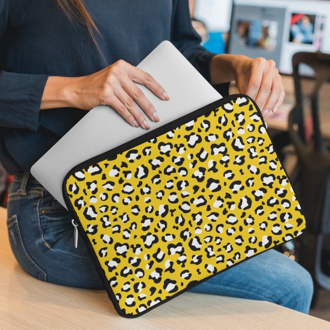 Luipaardafdrukken, luipspuiten, geel luipaard laptop sleeve (Creator heeft geüpload)