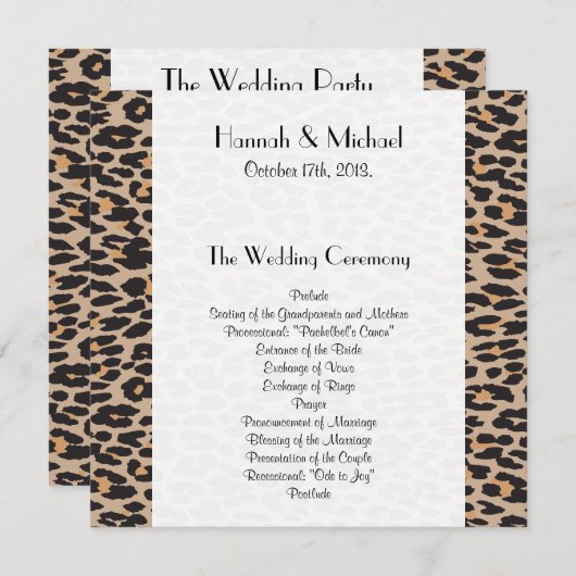 Luipaardafdrukken, spuiten, bruine luipaard, bruil programmakaart (Voorkant / Achterkant)