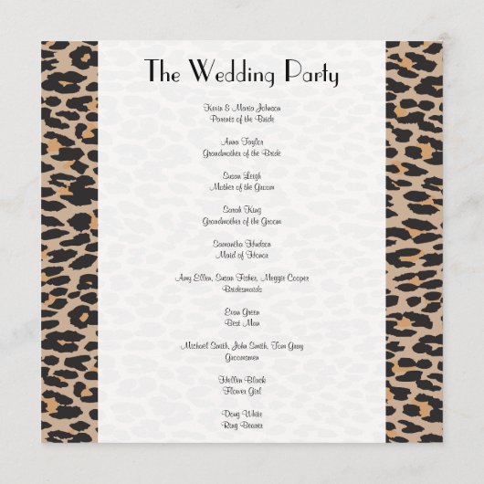 Luipaardafdrukken, spuiten, bruine luipaard, bruil programmakaart (Achterkant)