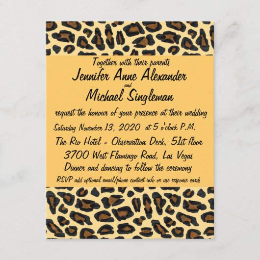 Luipaardbont Huidige Trouwdag Informatiekaartje (Voorkant)