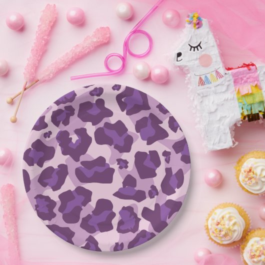 Luipaarddierenprint in paarse tinten papieren bordje (Feest)