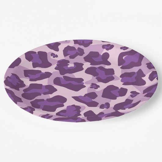 Luipaarddierenprint in paarse tinten papieren bordje (Gekanteld)