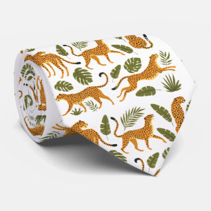 Luipaarden Cheeta's Tropische bladeren Witte achte Stropdas