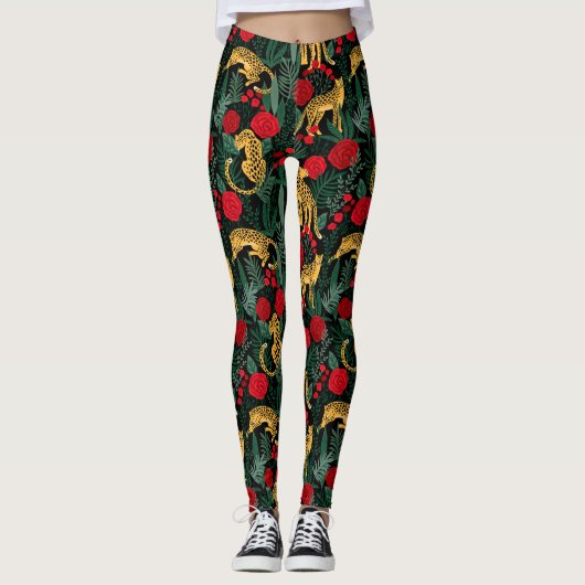 luipaarden en rode rozen leggings (Voorkant)