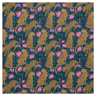 Luipaarden in het Oerwoud, bloemen en wilde dieren Stof