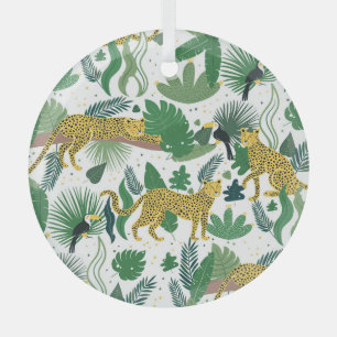 Luipaarden Oerwoud: Tropisch Kinder naadloos. Glas Ornament