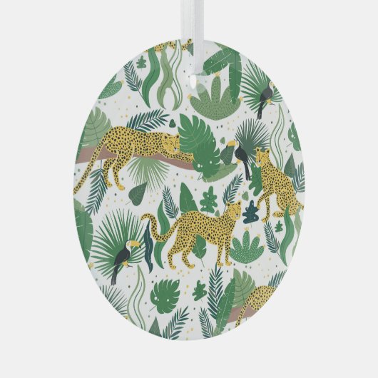 Luipaarden Oerwoud: Tropisch Kinder naadloos. Glas Ornament (Voorkant Rechts)