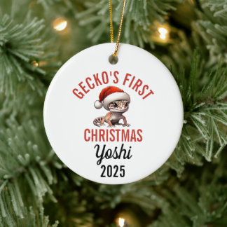 Luipaardgekko Eerste Kerstmis 2025 Keramisch Ornament