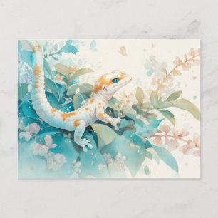 Luipaardgekko met Oranje Stip en Tropisch blad Briefkaart