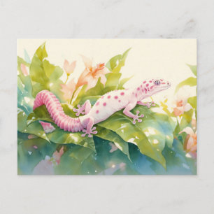 Luipaardgekko met Roze Vlek en Leliebloem Briefkaart