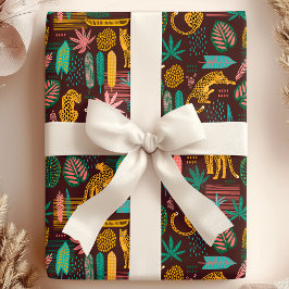 Luipaardkatten Tropisch Paarse Junglepatroon Cadeaupapier