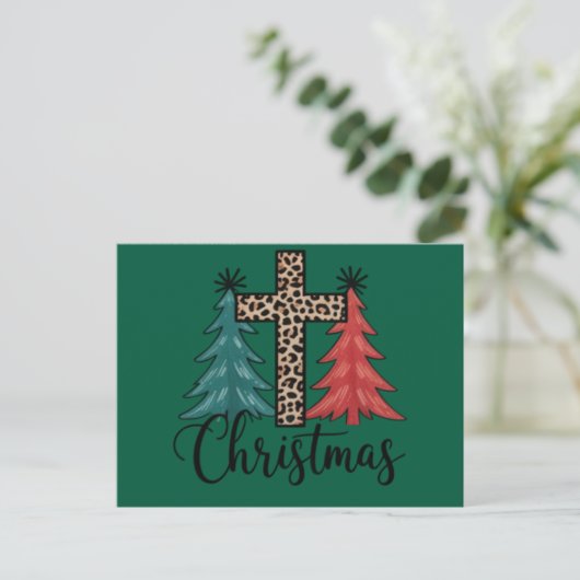 Luipaardkruis Kerstbomen Christelijk  Feestdagenkaart (Staand voorkant)