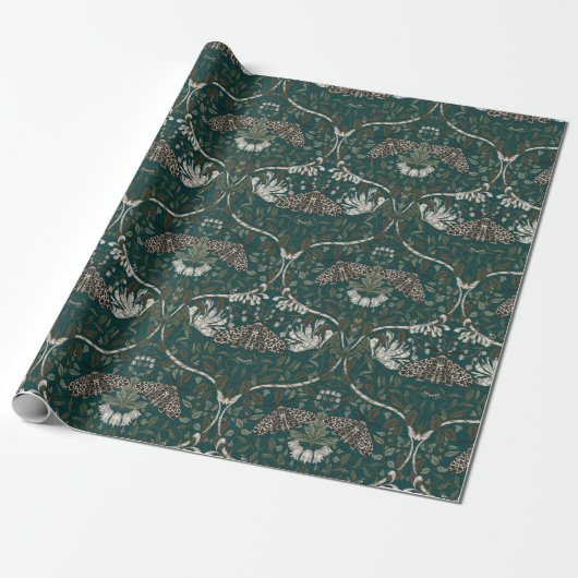 Luipaardmot en Kamperfoelie Botanische Vintage Cadeaupapier (Uitgerold)