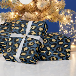 Luipaardpatroon Blauw Goud Cadeaupapier