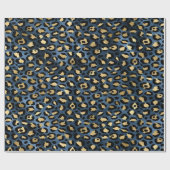 Luipaardpatroon Blauw Goud Cadeaupapier (Vlak)