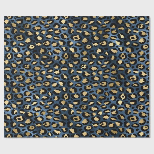 Luipaardpatroon Blauw Goud Cadeaupapier (Vlak)