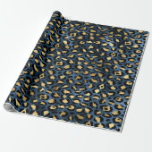 Luipaardpatroon Blauw Goud Cadeaupapier (Uitgerold)