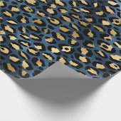 Luipaardpatroon Blauw Goud Cadeaupapier (Hoek)