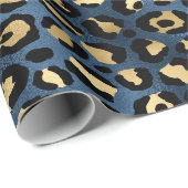 Luipaardpatroon Blauw Goud Cadeaupapier (Rol Hoek)
