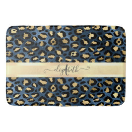 Luipaardpatroon Blauw Goud Monogram Badmat