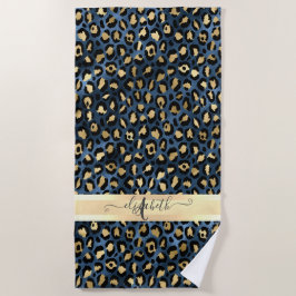 Luipaardpatroon Blauw Goud Monogram Strandlaken