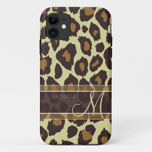 Luipaardpatroon - Bruin en Taupe met Monogram Case-Mate iPhone Case (Achterkant)