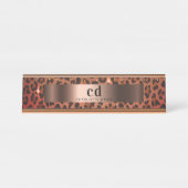 Luipaardpatroon bruin zwart bronzen metaalachtig bureau naambordje (Voorkant)