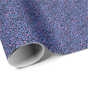 Luipaardpatroon in framboos op elektrisch blauw cadeaupapier