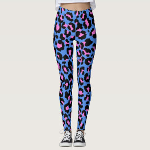 Luipaardpatroon in framboos op elektrisch blauw leggings