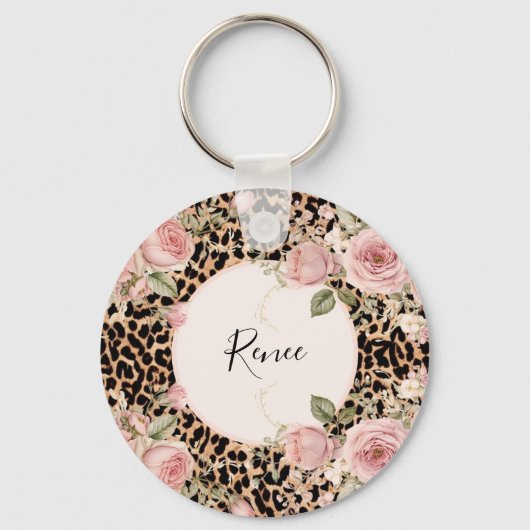 Luipaardpatroon met lichte rozen sleutelhanger (Voorkant)