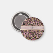 Luipaardpatroon Monogram Roze Goud Zwart Magneet (Voorkant / Achterkant)
