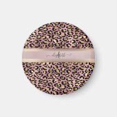 Luipaardpatroon Monogram Roze Goud Zwart Magneet (Voorkant)
