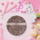 Luipaardpatroon Monogram Roze Goud Zwart Papieren Bordje (Feest)