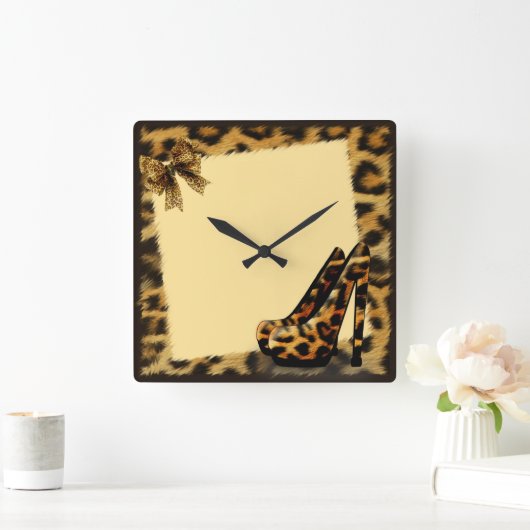 Luipaardpatroon schoenen gepersonaliseerd vierkante klok (Huis)