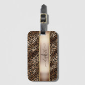 Luipaardpatroon Zwart Brons Monogram Bagagelabel (Voorkant (verticaal))