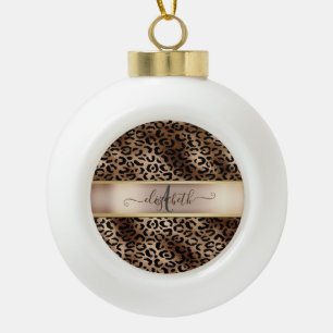 Luipaardpatroon Zwart Brons Monogram Keramische Bal Ornament