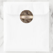 Luipaardpatroon Zwart Brons Monogram Ronde Sticker (Tas)