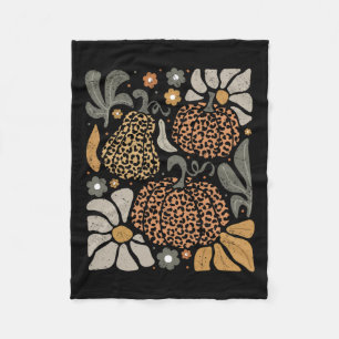 Luipaardpompoen met bloemen Boho Floral Thanksgivi Fleece Deken