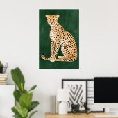 Luipaardposter, Groene Achtergrond, Modern Dier Poster (Thuiskantoor)
