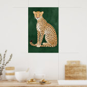 Luipaardposter, Groene Achtergrond, Modern Dier Poster (Keuken)