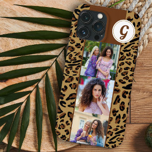 Luipaardprint 3 Vierkante Foto's Bruine Monogram Case-Mate iPhone Case
