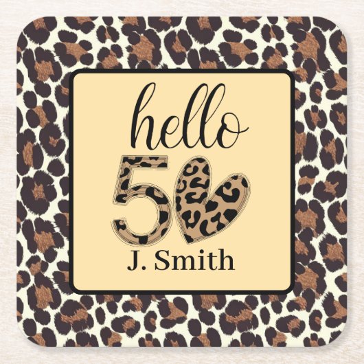 Luipaardprint 50ste verjaardag kartonnen onderzetters (Voorkant)
