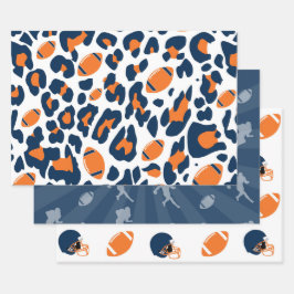 Luipaardprint & American Football Speldag Patroon Inpakpapier Vel